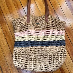 Roxy Straw Bag Tote Women's Tan Pink